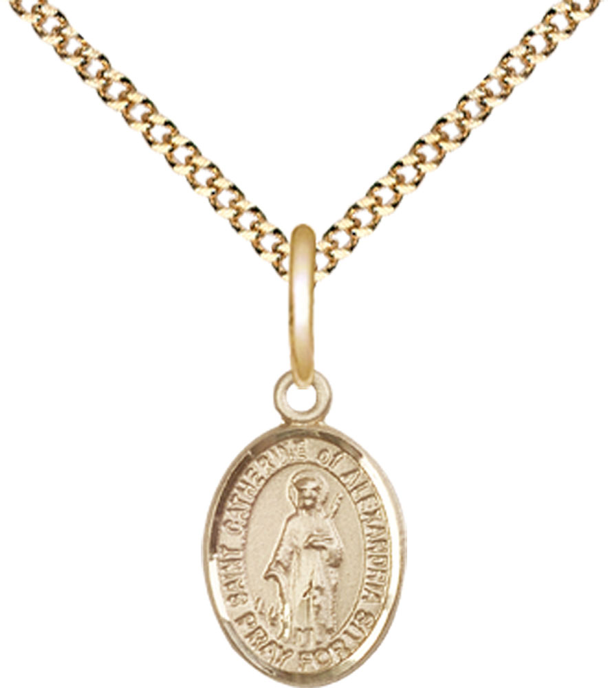 14kt Gold Filled Saint Catherine of Alexandria Pendant on a 18 inch Gold Plate Light Curb chain
