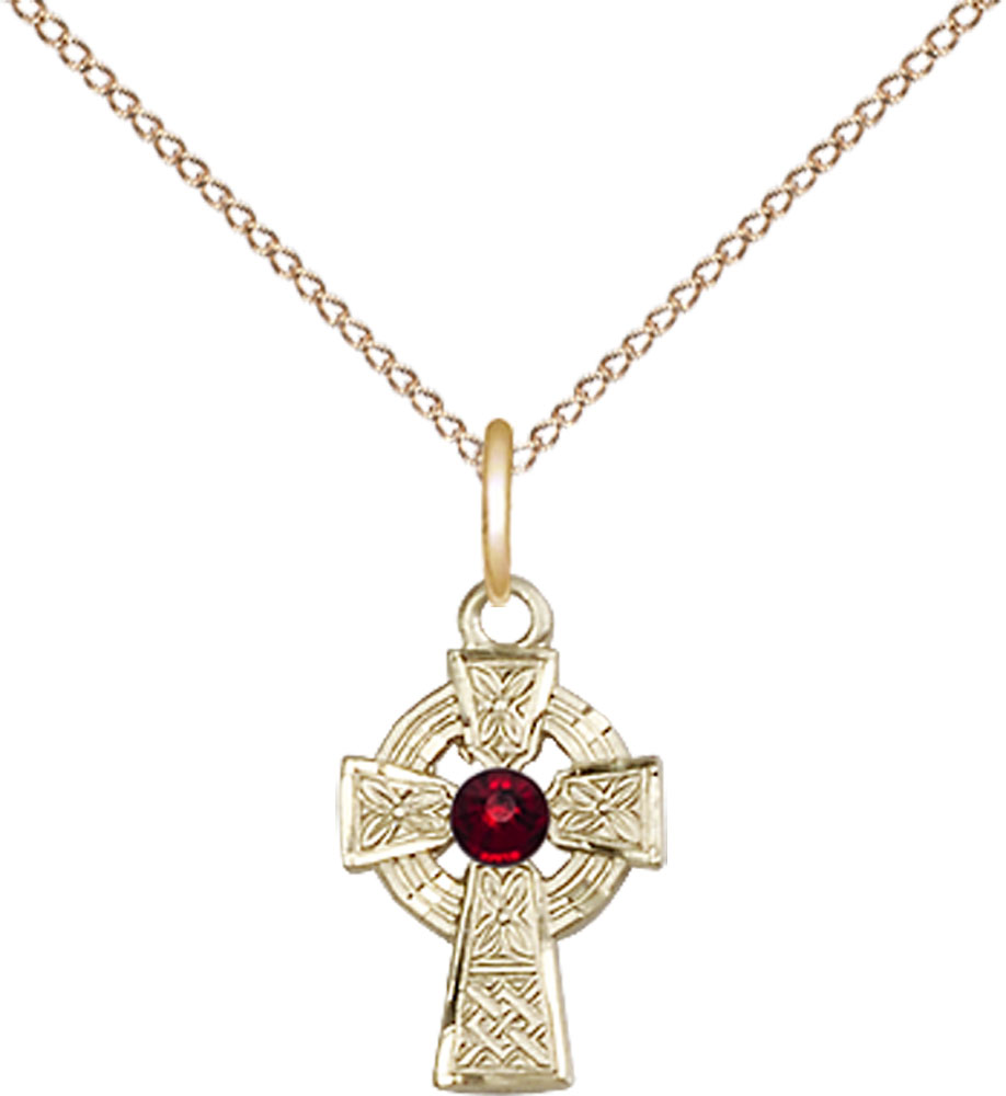 14kt Gold Filled Celtic Cross Pendant with a 3mm Topaz Swarovski stone on a 18 inch Gold Filled Light Curb chain