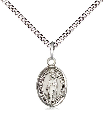 Sterling Silver Saint Catherine of Alexandria Pendant on a 18 inch Light Rhodium Light Curb chain