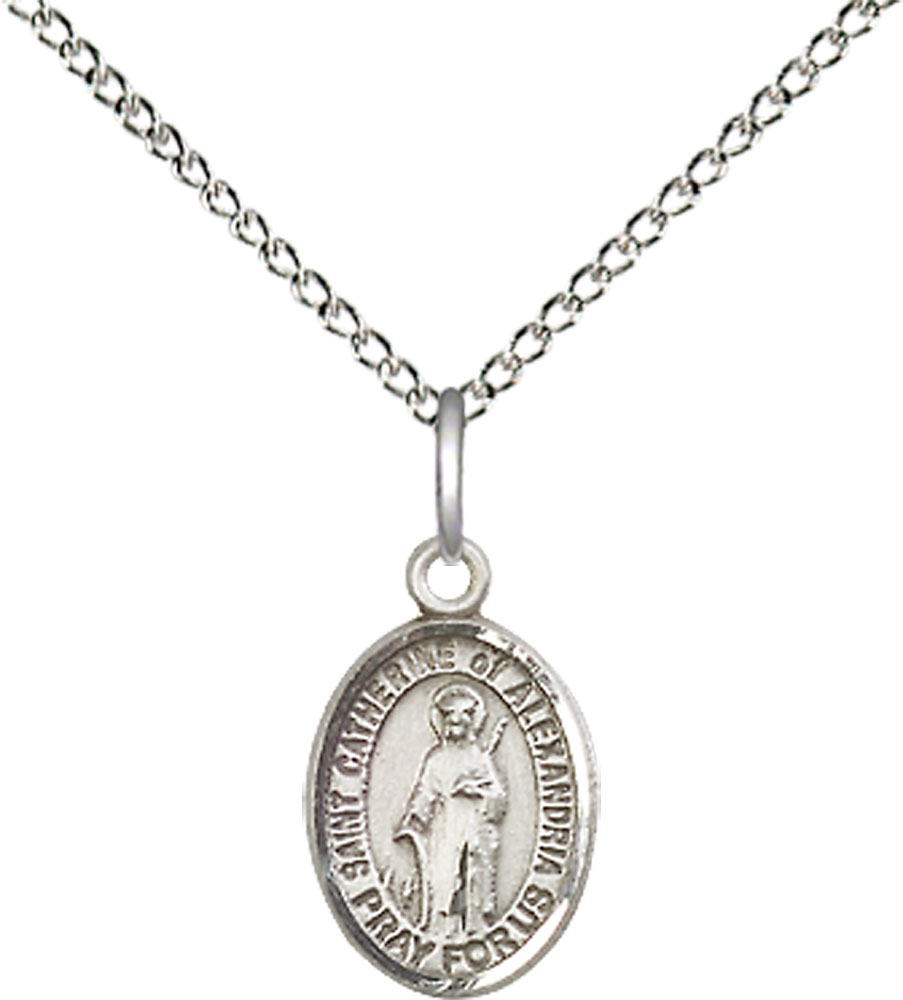 Sterling Silver Saint Catherine of Alexandria Pendant on a 18 inch Sterling Silver Light Curb chain