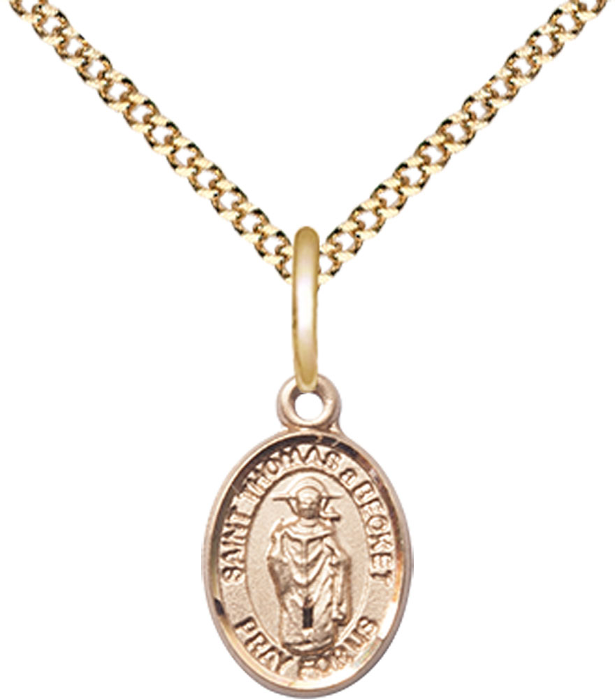 14kt Gold Filled Saint Thomas A Becket Pendant on a 18 inch Gold Plate Light Curb chain