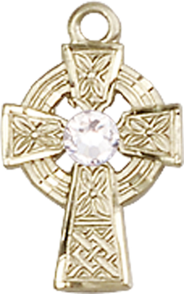 14kt Gold Filled Celtic Cross Medal with a 3mm Crystal Swarovski stone