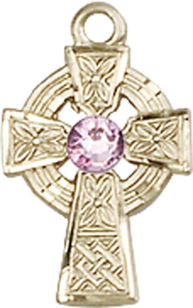 14kt Gold Filled Celtic Cross Medal with a 3mm Light Amethyst Swarovski stone