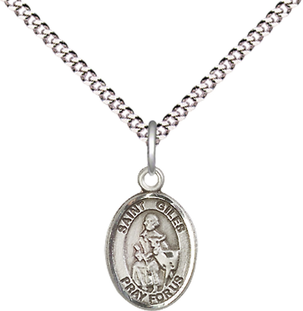 Sterling Silver Saint Giles Pendant on a 18 inch Light Rhodium Light Curb chain