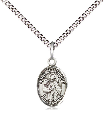 Sterling Silver Saint Januarius Pendant on a 18 inch Light Rhodium Light Curb chain