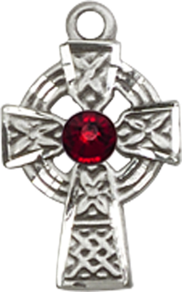 Sterling Silver Celtic Cross Medal with a 3mm Garnet Swarovski stone