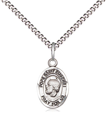 Sterling Silver Pope St Eugene I Pendant on a 18 inch Light Rhodium Light Curb chain