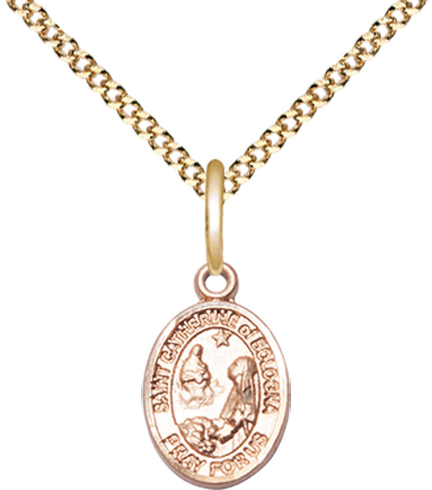 14kt Gold Filled Saint Catherine of Bologna Pendant on a 18 inch Gold Plate Light Curb chain