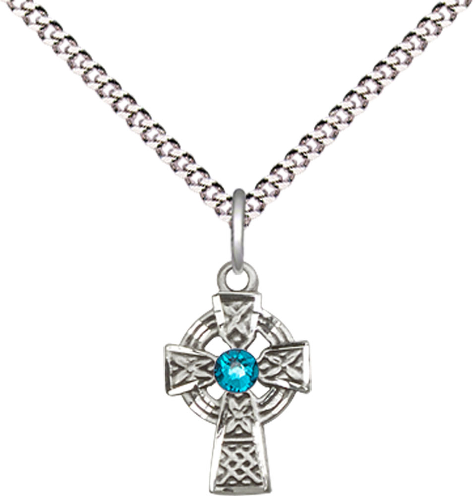 Sterling Silver Celtic Cross Pendant with a 3mm Zircon Swarovski stone on a 18 inch Light Rhodium Light Curb chain