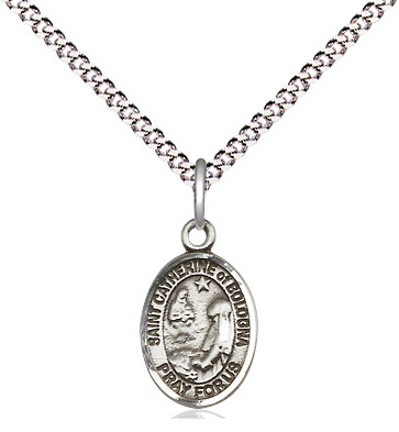 Sterling Silver Saint Catherine of Bologna Pendant on a 18 inch Light Rhodium Light Curb chain