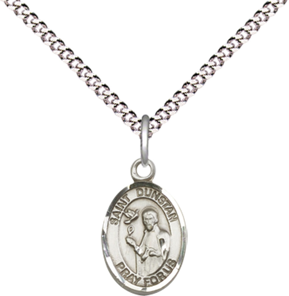 Sterling Silver Saint Dunstan Pendant on a 18 inch Light Rhodium Light Curb chain