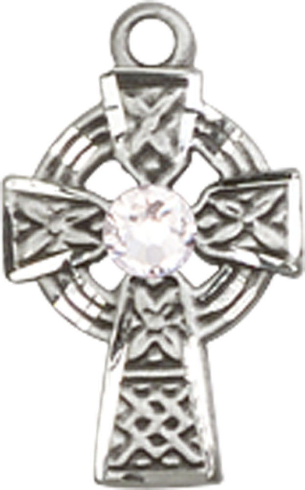 Sterling Silver Celtic Cross Medal with a 3mm Crystal Swarovski stone