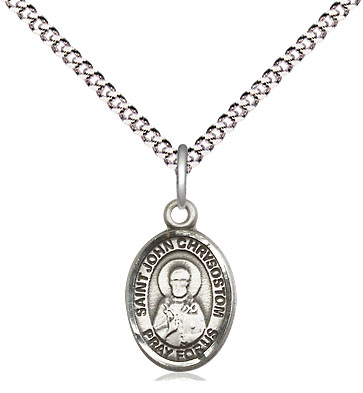 Sterling Silver Saint John Chrysostom Pendant on a 18 inch Light Rhodium Light Curb chain