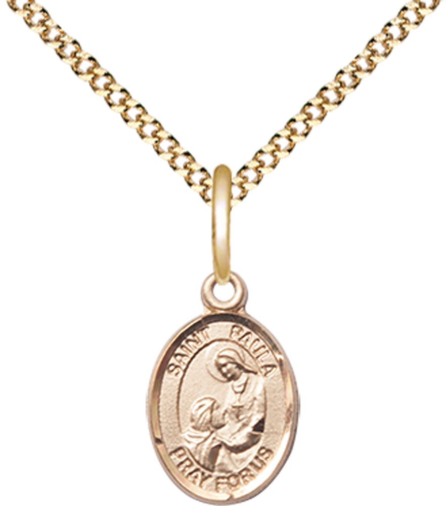 14kt Gold Filled Saint Paula Pendant on a 18 inch Gold Plate Light Curb chain