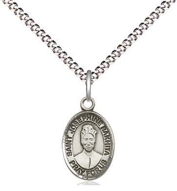 Sterling Silver Saint Josephine Bakhita Pendant on a 18 inch Light Rhodium Light Curb chain