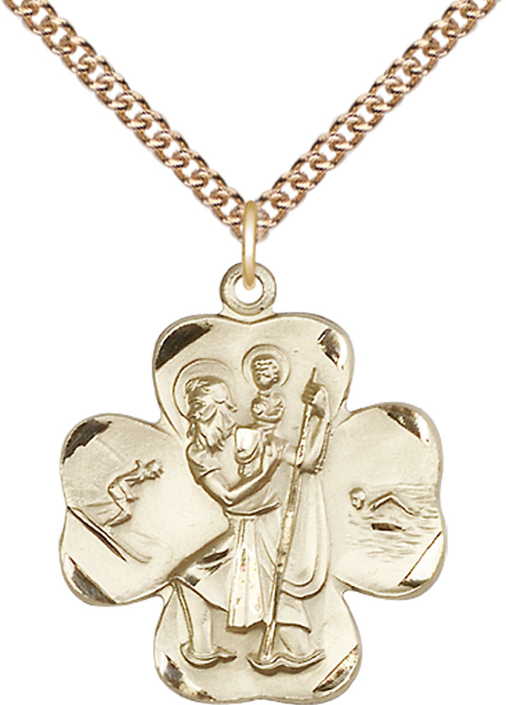 14kt Gold Filled Saint Christopher Pendant on a 24 inch Gold Filled Heavy Curb chain
