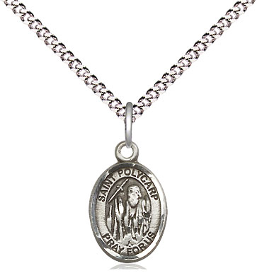 Sterling Silver Saint Polycarp of Smyrna Pendant on a 18 inch Light Rhodium Light Curb chain