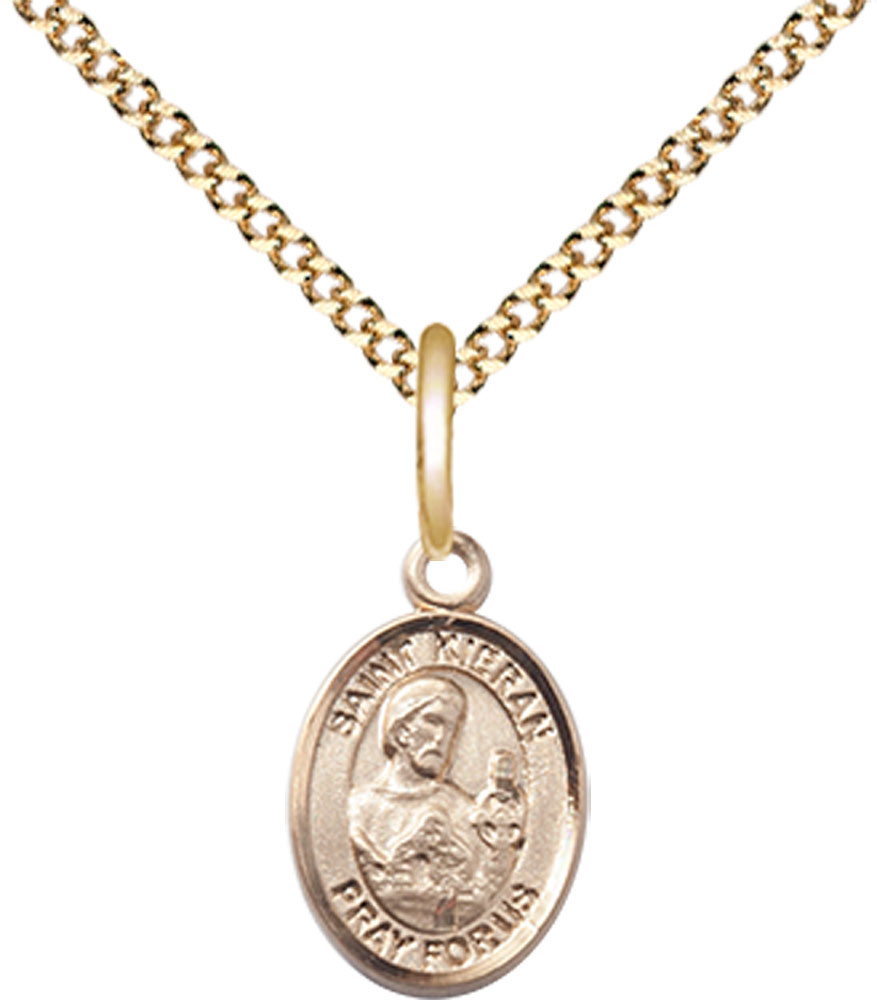 14kt Gold Filled Saint Kieran Pendant on a 18 inch Gold Plate Light Curb chain