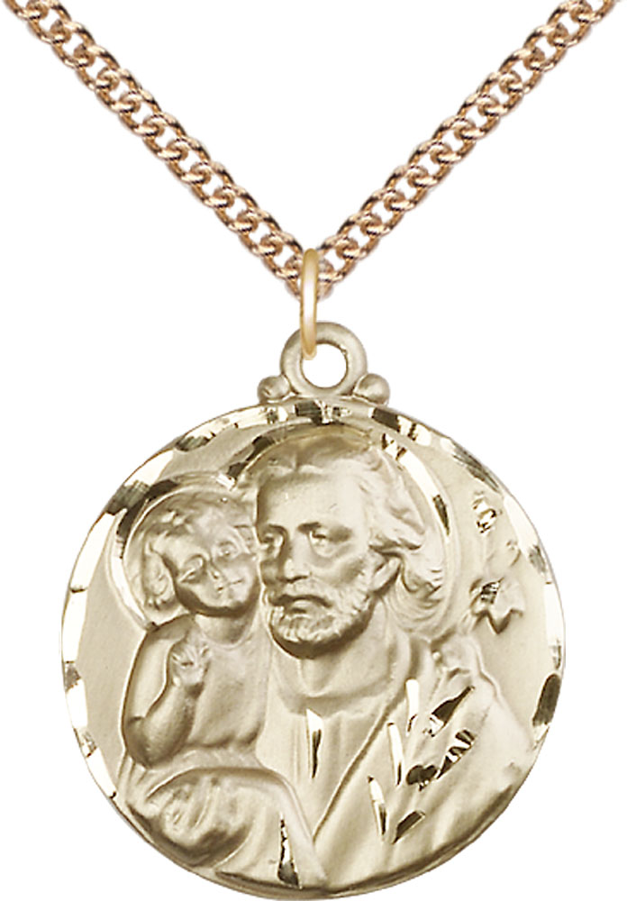 14kt Gold Filled Saint Joseph Pendant on a 24 inch Gold Filled Heavy Curb chain