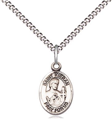 Sterling Silver Saint Kieran Pendant on a 18 inch Light Rhodium Light Curb chain