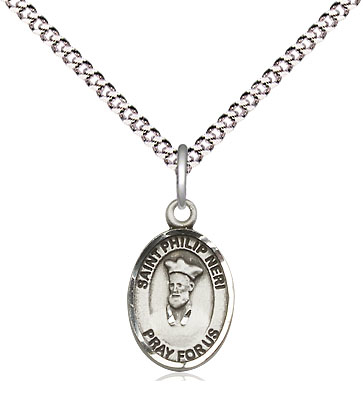 Sterling Silver Saint Philip Neri Pendant on a 18 inch Light Rhodium Light Curb chain