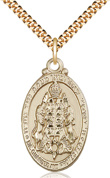 14kt Gold Filled Jewish Protection Pendant on a 24 inch Gold Plate Heavy Curb chain