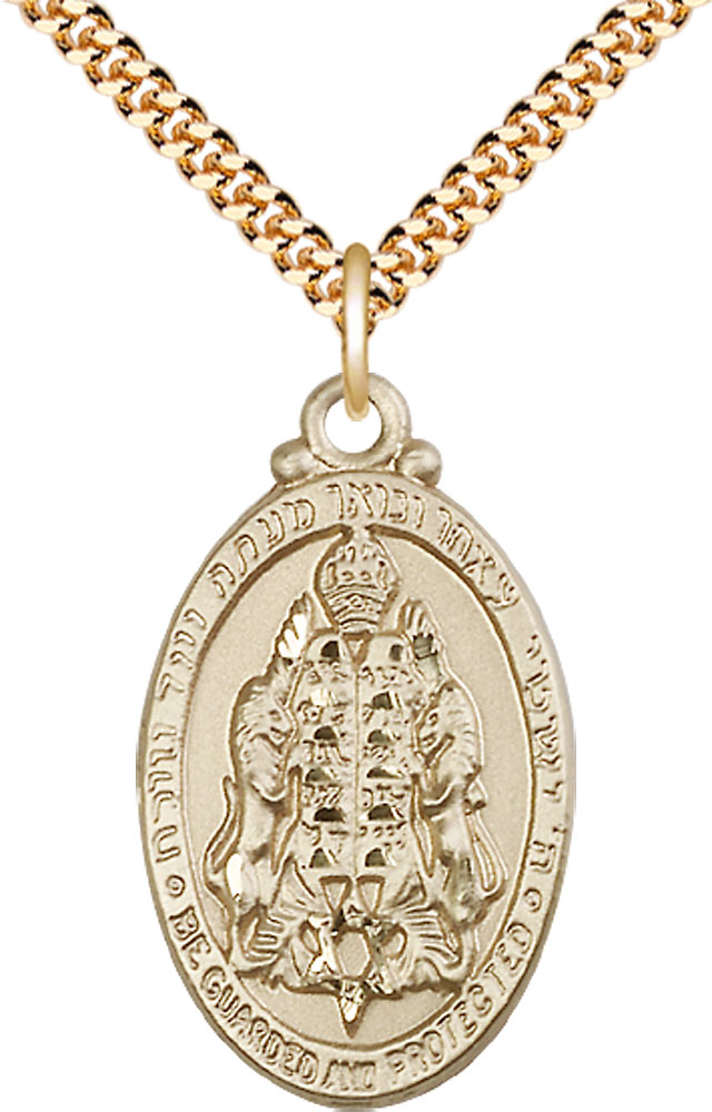 14kt Gold Filled Jewish Protection Pendant on a 24 inch Gold Plate Heavy Curb chain