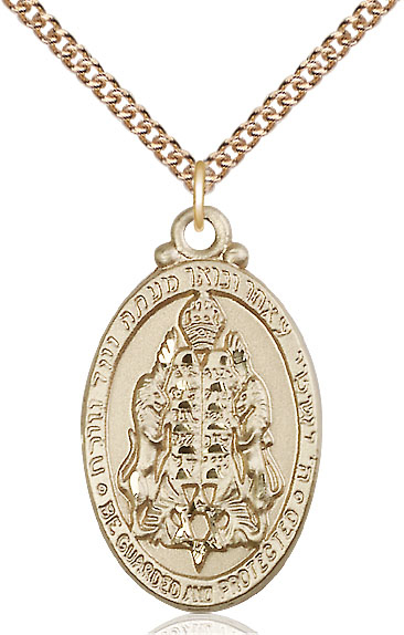 14kt Gold Filled Jewish Protection Pendant on a 24 inch Gold Filled Heavy Curb chain