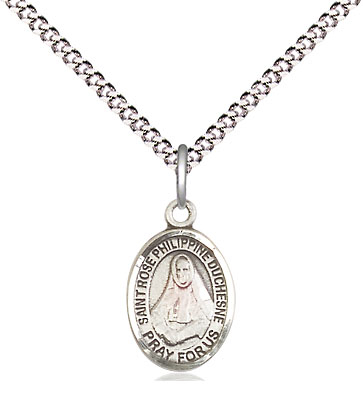 Sterling Silver Saint Rose Philippine Pendant on a 18 inch Light Rhodium Light Curb chain