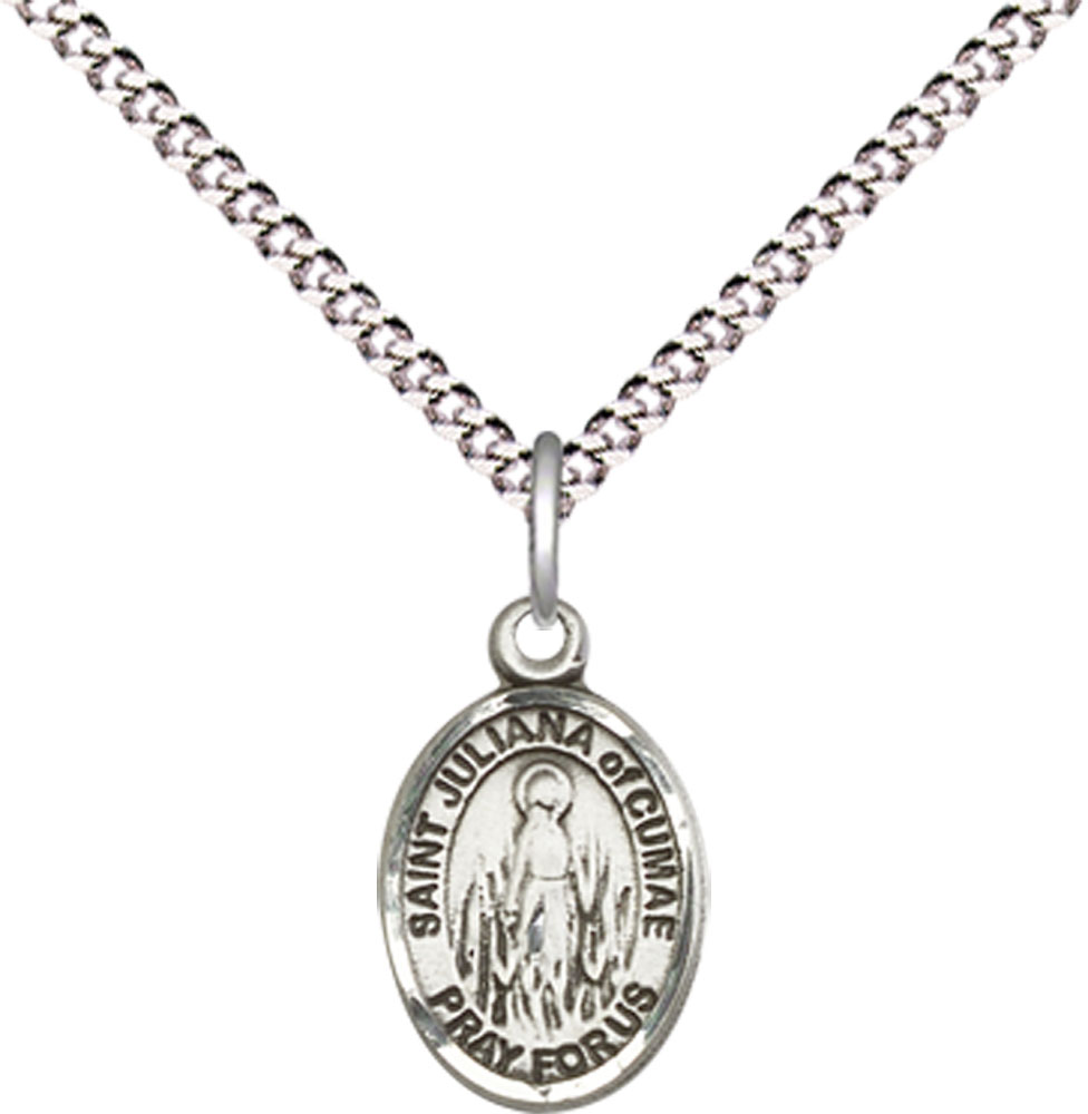 Sterling Silver Saint Juliana Pendant on a 18 inch Light Rhodium Light Curb chain