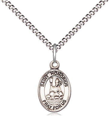 Sterling Silver Saint Honorius Pendant on a 18 inch Light Rhodium Light Curb chain