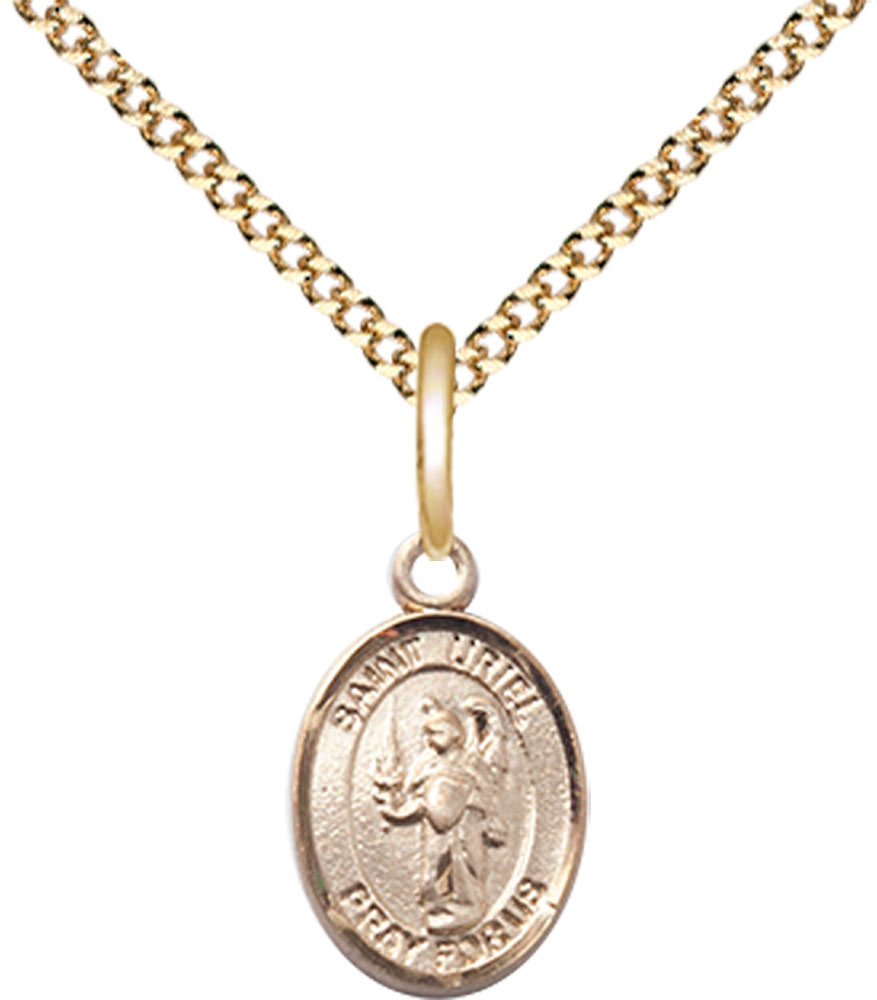 14kt Gold Filled Saint Uriel the Archangel Pendant on a 18 inch Gold Plate Light Curb chain