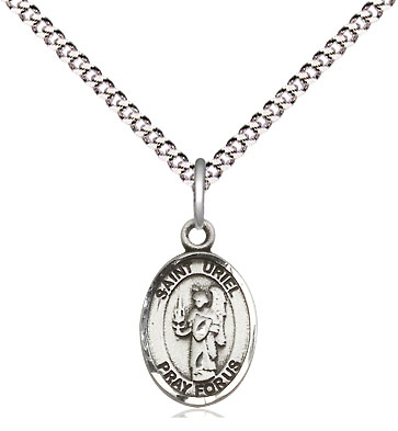 Sterling Silver Saint Uriel the Archangel Pendant on a 18 inch Light Rhodium Light Curb chain