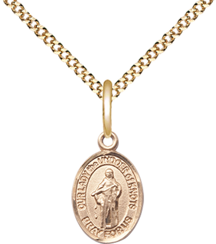 14kt Gold Filled Our Lady the Undoer of Knots Pendant on a 18 inch Gold Plate Light Curb chain