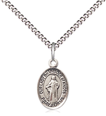 Sterling Silver Our Lady of Knots Pendant on a 18 inch Light Rhodium Light Curb chain