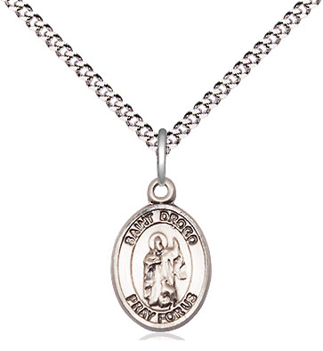 Sterling Silver Saint Drogo Pendant on a 18 inch Light Rhodium Light Curb chain