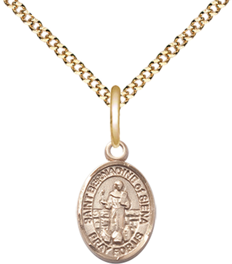 14kt Gold Filled Saint Bernadine of Sienna Pendant on a 18 inch Gold Plate Light Curb chain