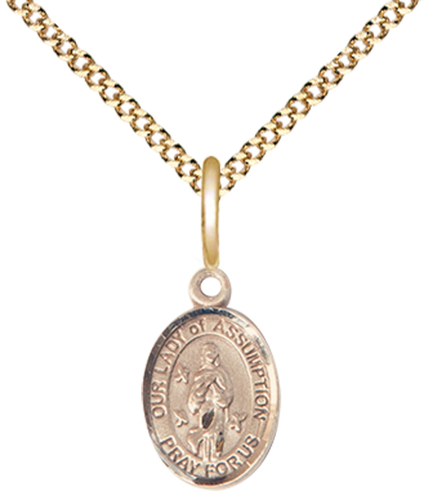 14kt Gold Filled Our Lady of Assumption Pendant on a 18 inch Gold Plate Light Curb chain