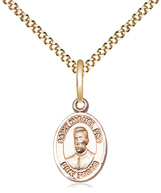 14kt Gold Filled Blessed Miguel Pro Pendant on a 18 inch Gold Plate Light Curb chain