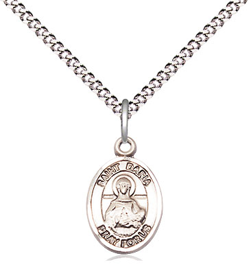 Sterling Silver Saint Daria Pendant on a 18 inch Light Rhodium Light Curb chain
