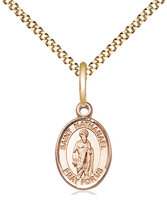 14kt Gold Filled Saint Nathanael Pendant on a 18 inch Gold Plate Light Curb chain