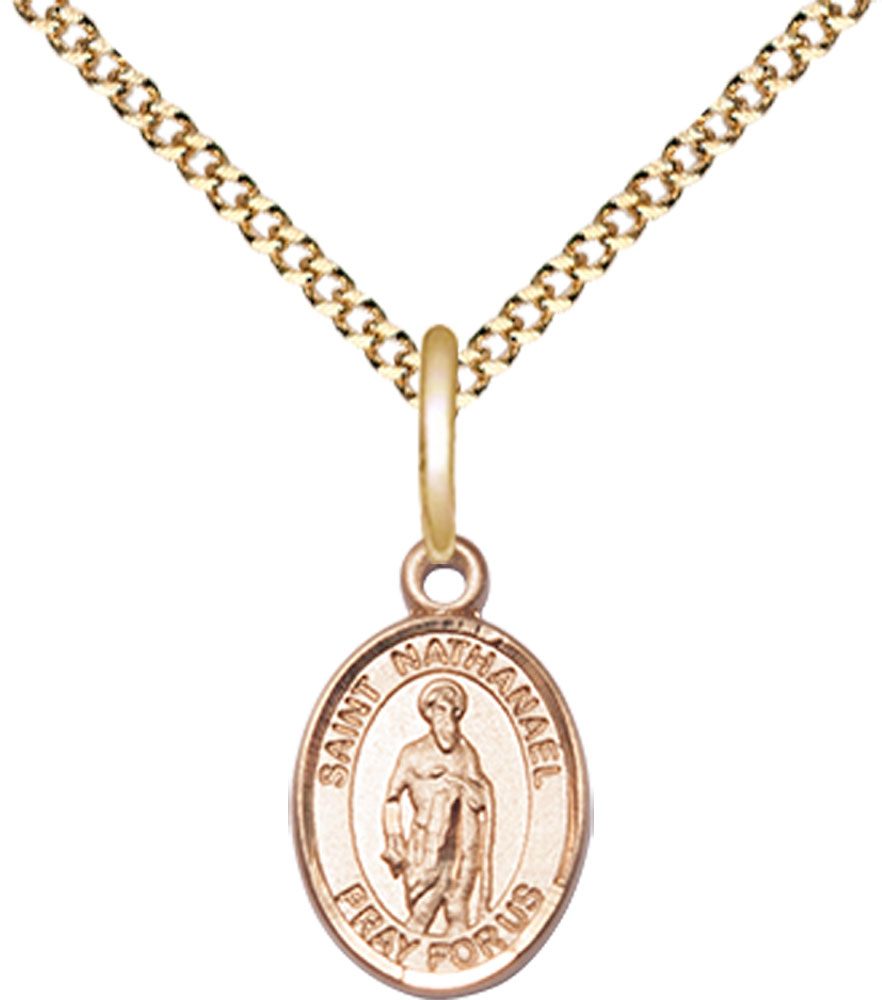 14kt Gold Filled Saint Nathanael Pendant on a 18 inch Gold Plate Light Curb chain