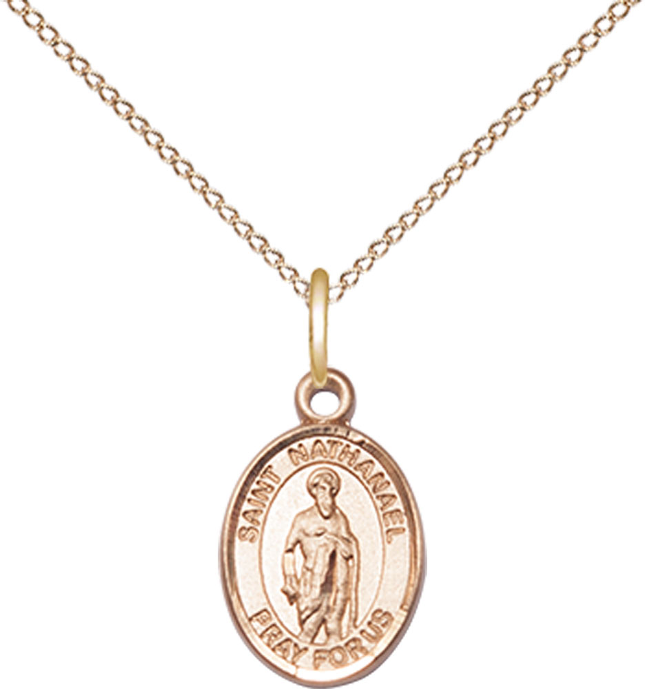 14kt Gold Filled Saint Nathanael Pendant on a 18 inch Gold Filled Light Curb chain