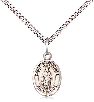 Sterling Silver Saint Nathanael Pendant on a 18 inch Light Rhodium Light Curb chain