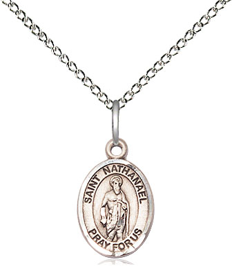 Sterling Silver Saint Nathanael Pendant on a 18 inch Sterling Silver Light Curb chain