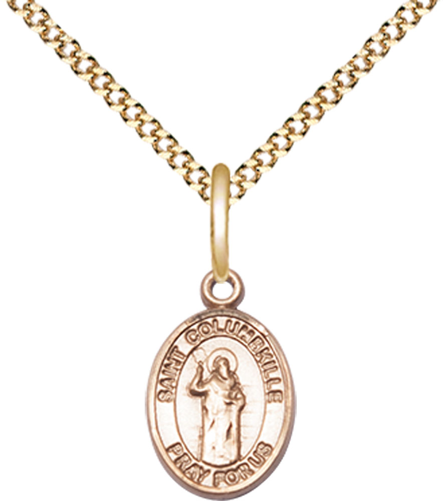14kt Gold Filled Saint Columbkille Pendant on a 18 inch Gold Plate Light Curb chain