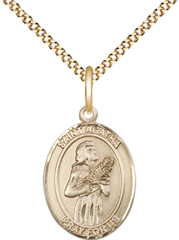 14kt Gold Filled Saint Agatha Pendant on a 18 inch Gold Plate Light Curb chain