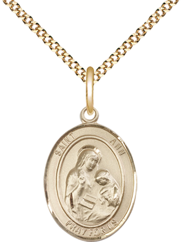 14kt Gold Filled Saint Ann Pendant on a 18 inch Gold Plate Light Curb chain