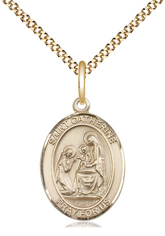 14kt Gold Filled Saint Catherine of Siena Pendant on a 18 inch Gold Plate Light Curb chain