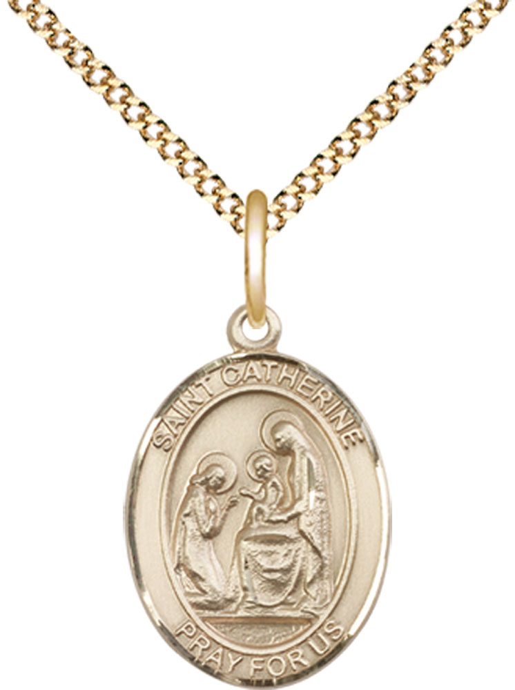 14kt Gold Filled Saint Catherine of Siena Pendant on a 18 inch Gold Plate Light Curb chain